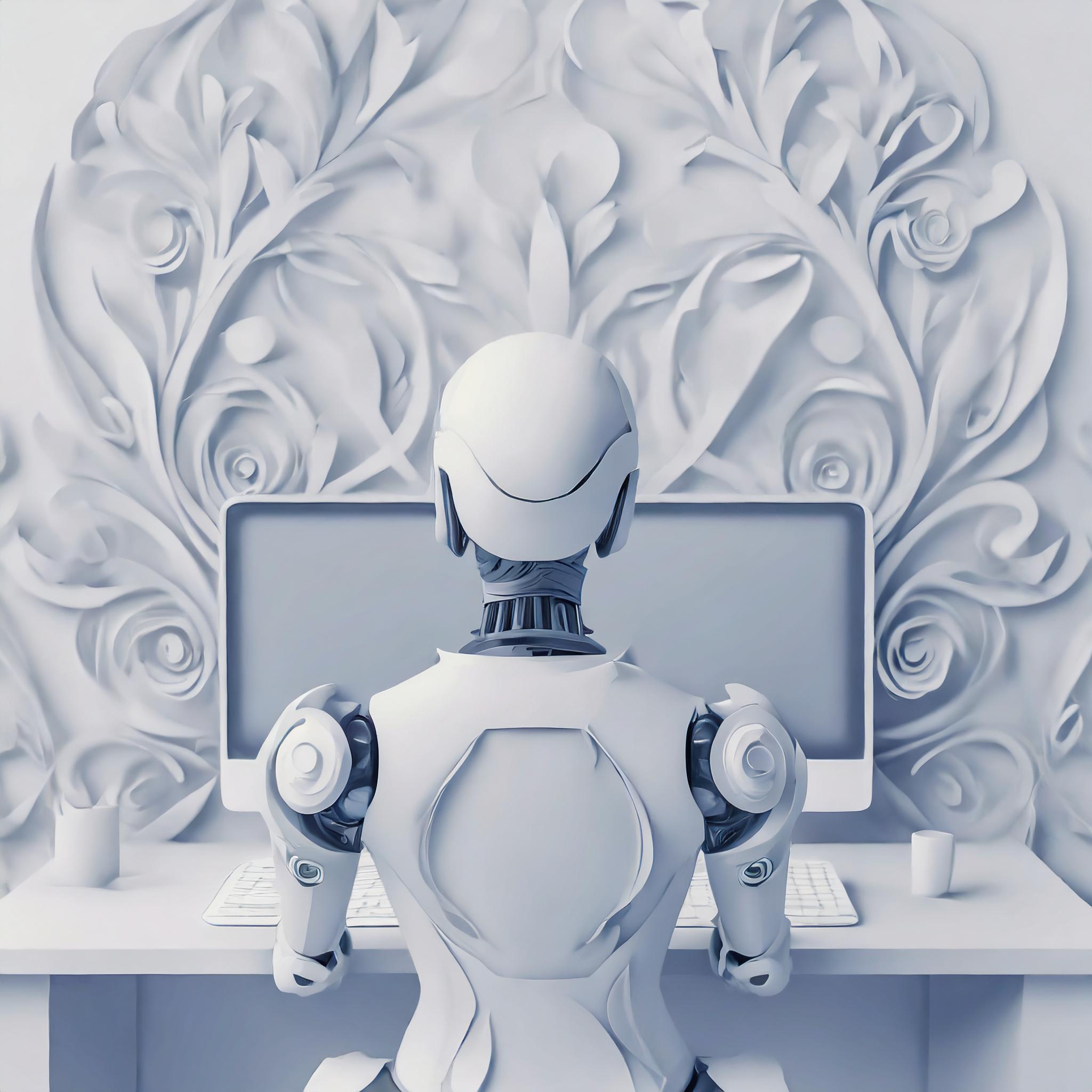 Firefly Back of a robot head staring at a computer screen in a high-end office 65301 AI Marketing